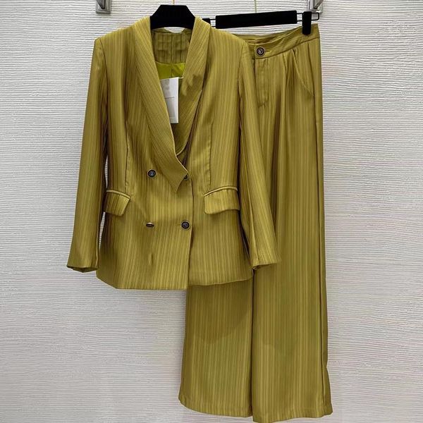 Pantaloni a due pezzi da donna Set di qualità di alta qualità per le donne Giacca da brazer morbida in oro verticale e abito a gamba larga Office Lady 2023Donna