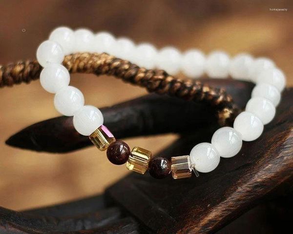Strand Natural White Chalcecedony Positivity Bracelet Bangle for Women Jewelry Buda Elastic Yoga Stone Store Drop