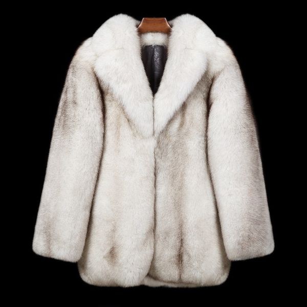 Pelliccia da uomo in misto lana di media lunghezza in pelle intera invernale spessa Haining 230225