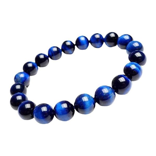 Strand Bracciale occhio di tigre blu naturale Perline rotonde Braccialetti di corda elastica Cristalli Feng Shui Gioielli per uomini e donne Fili di perline