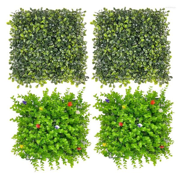 Flores decorativas Mini 25 cm de planta parede grama verde fundo da selva painéis artificiais hedge topiária pano de fundo de proteção UV