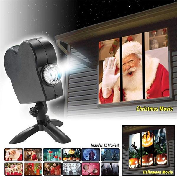 Lâmpadas de grama mini -projetor de projetor de laser show incluiu 12 filmes em movimento Projetores de luz de palco externo para a festa de Halloween de Natal