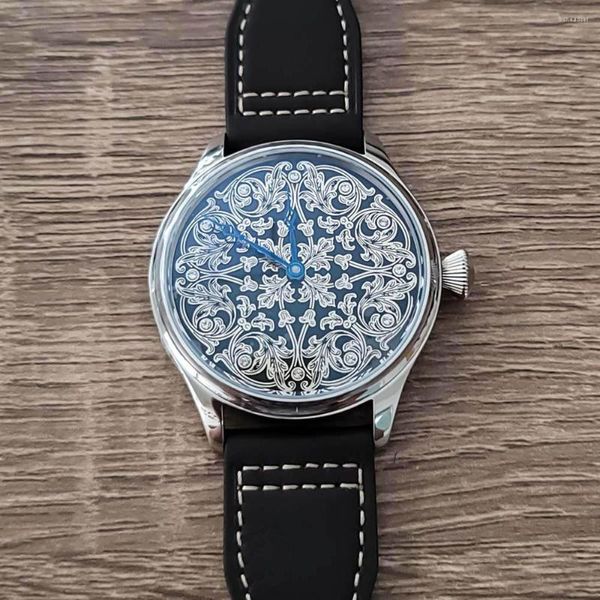 Нарученные часы 44 -мм мода Dafei Craved Sapphire Glass Men's Watch Кожаный ремешок водонепроницаемый с Tianjin ST3600 Ручной движения Reloj