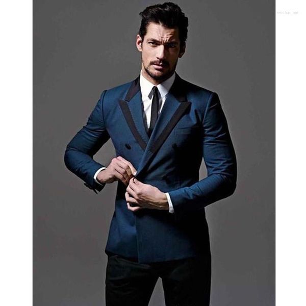 Ternos masculinos Jaqueta azul masculina calça preta Men tuxedos mais recente casaco designs de calça