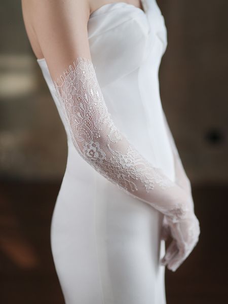 Guanti a cinque dita Guanti da sposa corti con fiore vintage e polsini lunghi per le donne, per ragazze, feste, abiti da sera, gioielli da sposa