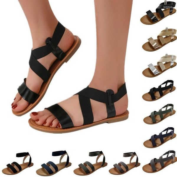 Sandalen 2023 Sommer Damen Große Größe Flache Stretch Fischmaul Schuhe Trend All-Match Casual