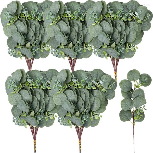 Dekoratif çiçekler 30 adet sahte okaliptüs sapları yapay gümüş dolar sahte gri yeşil demet yeşillik bırakır