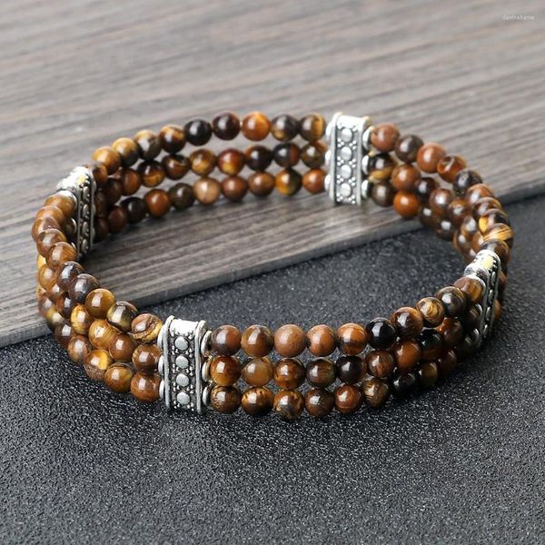 Strang 4MM Drei Reihen Naturstein Perlen Armband Tigerauge Weiße Porzellanperlen Vintage Paar Armband Armreif Kette Schmuck Geschenk