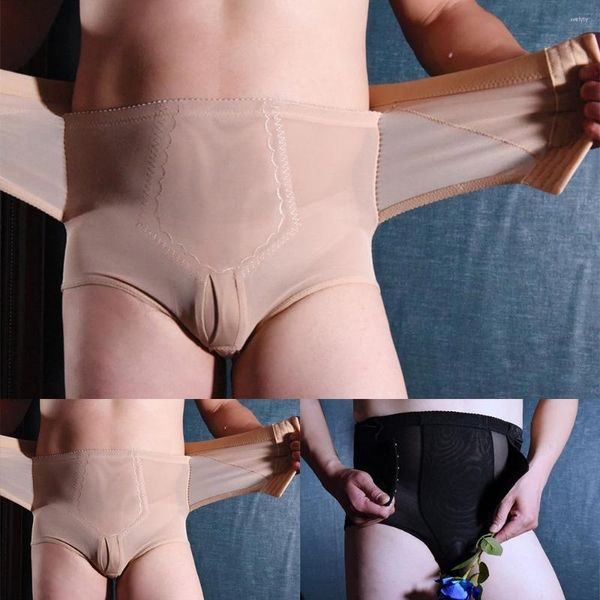 Mutande da uomo sexy a vita alta controllo della pancia shaper intimo pizzo sissy pochette mutandine elastiche modellanti del corpo mutande gay lingerie maschile