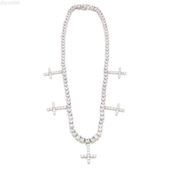 Collana da tennis con croce di diamanti Moissanite in argento 925 reale da 5,0 mm con fuoco libero personalizzato