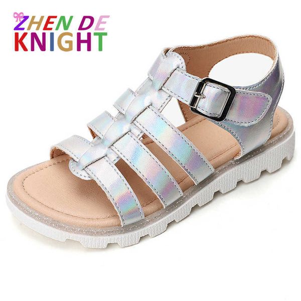 Sandals Girls Sandals Summer Sole Sole Sole Sole Fashion Hookloop Student Girls Casual Flat Beach Scarpe per bambini Taglie d'argento 2532 Z0225