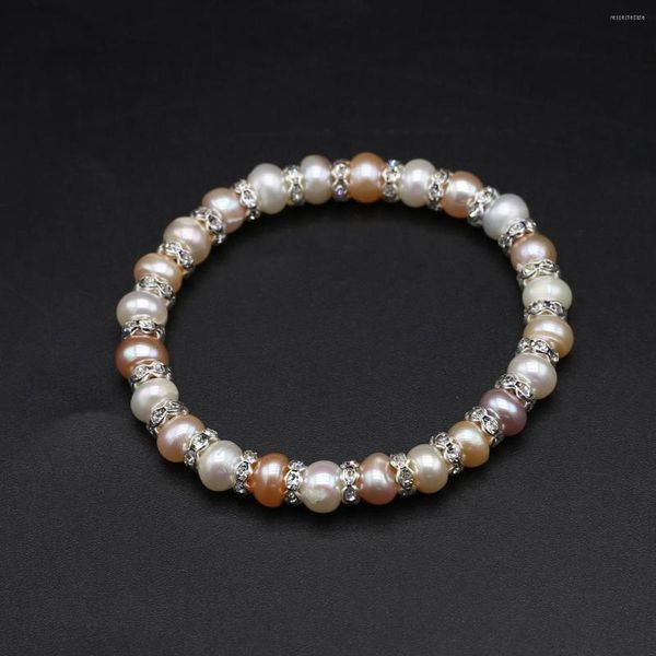 Link Bracelets naturais de água doce pérola amizade pulseiras embrulhas de jóias elásticas de cordas de cordas 6-7mm