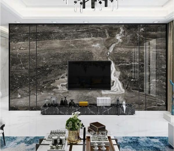 Обои темно -серые мраморные обои фрески для телевизионного фона 3D PO Contact Wall Paper HD Printed Abstract Decor