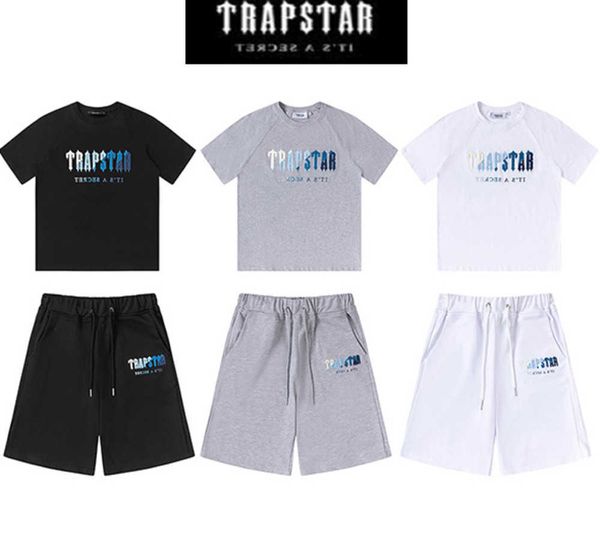 Trapstar London T Shirt Göğüs Beyaz mavi Renkli Havlu Nakış Erkek Gömlek ve Şort Yüksek Kaliteli Sıradan Sokak Gömlekleri İngiliz Fashionmotion Current