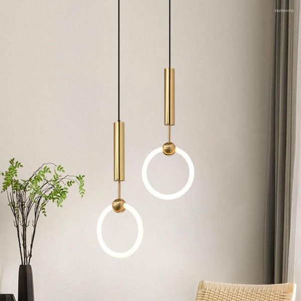 Pendelleuchten Nordic Luxus Kreis Ring Nachttischleuchte Einfache Colthing Store Shop LED Hängelampe Metall