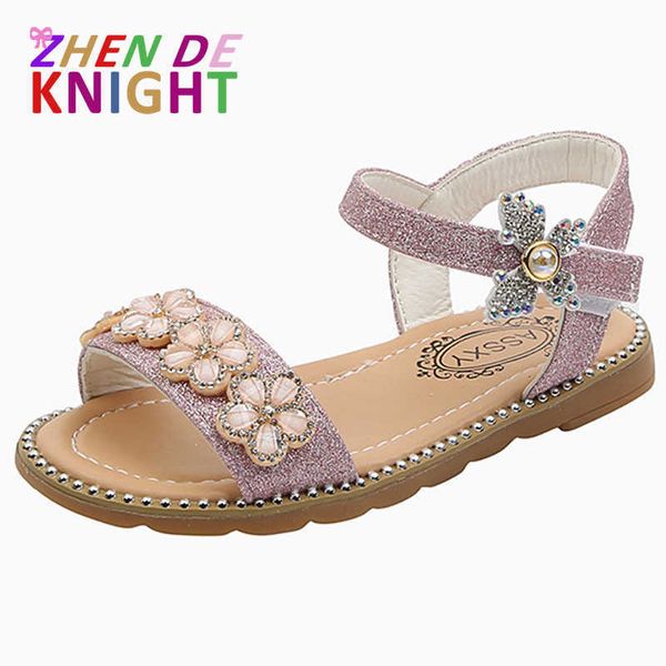 Сандалии Детские сандалии для девочек Summer Princess Shoe Kids Elegant Sandal Fashion Flower Beach Shoes 2022 3 5 6 7 8 9 10 11 12 -летний Z0225