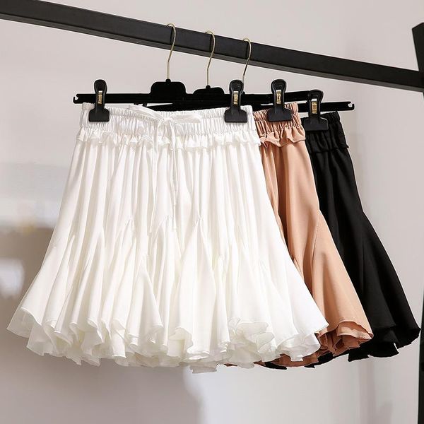 Saias brancas de chiffon preto shorts saia mulheres 2023 moda coreana na cintura alta tutu plinete mini estética feminina