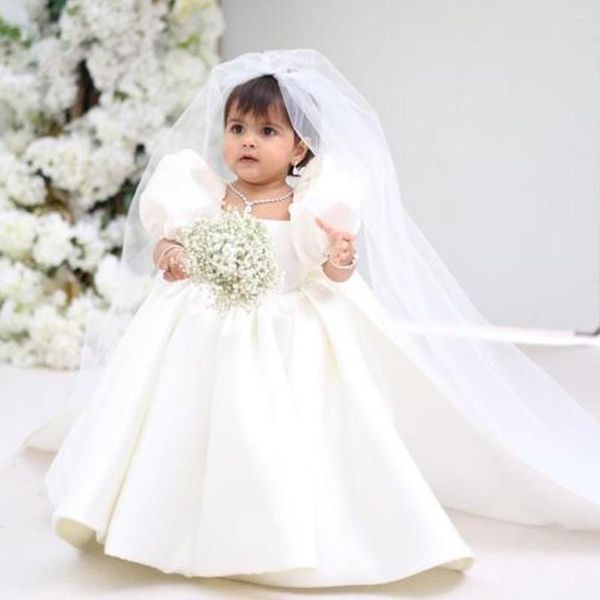 Vestidos de menina Princesa Flor Flor Girls 2023 A-Line Square Collar Goldy Kids Wedding Party Dress With Cape Satin Child Bridel vestidos