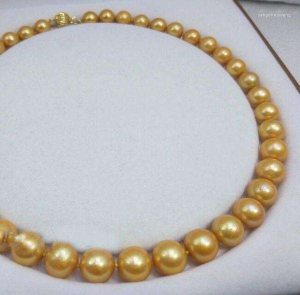 Catene 11-12MM COLLANA DI PERLE NATURALI DORATE 18