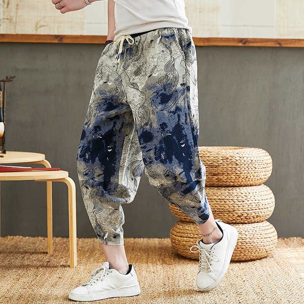 Erkekler Pantolon Bol pamuk Harem Pantolon Erkekler 2023 Yaz Japon Erkekler Kadın Hip Hop artı Boyut Geniş Bacak Pantolonları Bloomers Calflenth Pants Joggers Z0225