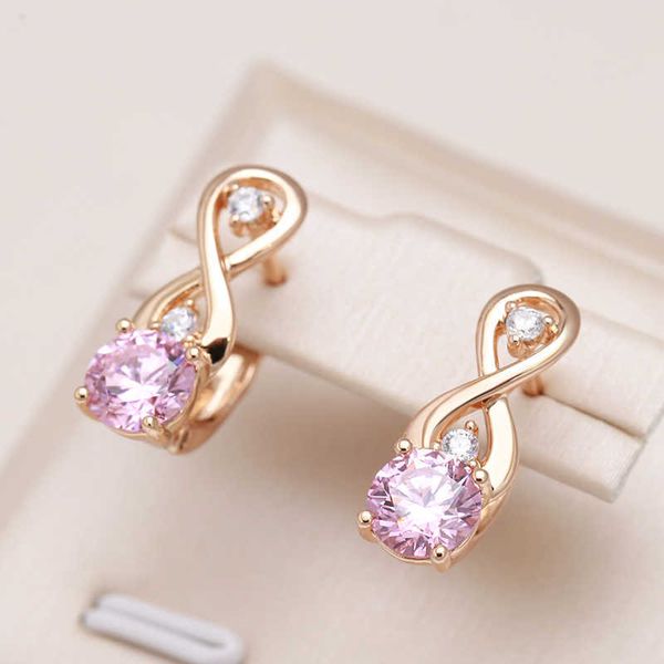 Charme Kinel Vintage Rosa Natürliche Zirkon Ohrringe Für Frauen 585 Rose Gold Farbe Feine Täglichen Schmuck Einfach Passende 8 form Ohrring G230225