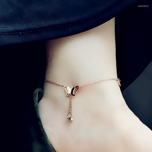 Неклеты из нержавеющей стали бабочка для женщин 2023 Bohemian Beach Anklet Rose Gold Color Chain Bracelet на ногах