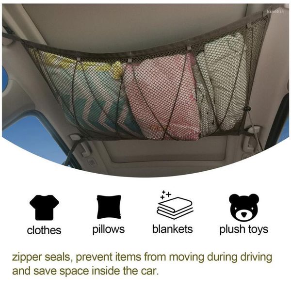 Auto Organizer Tragbare Decke Lagerung Net Mesh Tasche Fahrzeug Dach Beutel Kordelzug Für Kleidung KleinigkeitenAuto