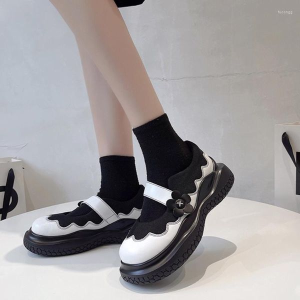 Vestido sapatos de sola grossa de couro pequeno estudante feminino 2023 verão fofo muffin solo japonês japonês jk de salto alto Mary Jane