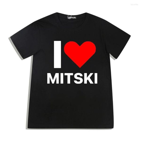T-shirt da uomo I Love Mitski T-shirt grafica T-shirt da uomo in cotone con scollo a V manica corta Harajuku T-shirt oversize Abbigliamento unisex