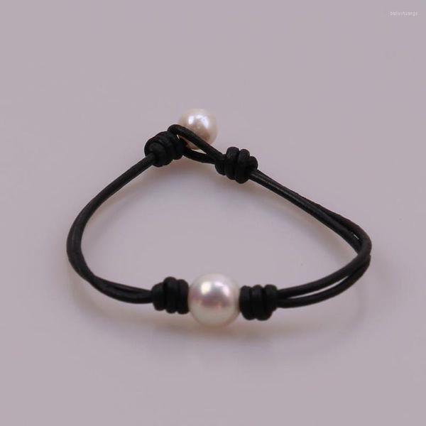 Strand Ambrum San Valentino Bracciale da donna fatto a mano con perle singole Braccialetti con perle coltivate d'acqua dolce con perline doppie in pelle