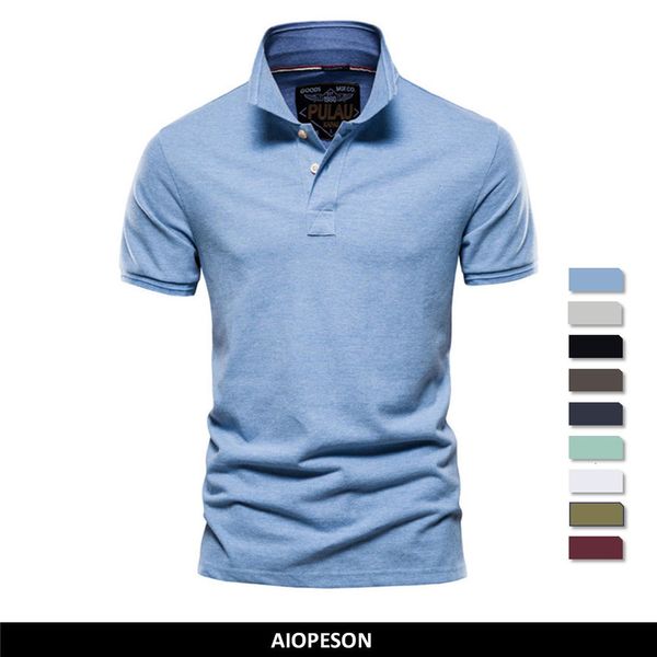 Polo da uomo AIOPESON Polo da uomo in cotone Tinta unita Polo classica da uomo Manica corta Top Quality Casual Business Polo sociale da uomo 230225