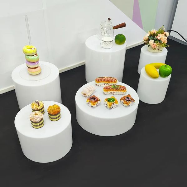 decorazione 6 pz/set display cubo acrilico nidificazione buffet riser all'ingrosso bianco cubo rotondo riser acrilico per esposizione di cibo 623