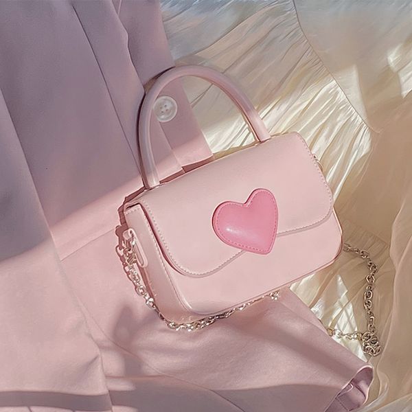 Borse da sera Pink Heart Girly Piccola borsa a tracolla quadrata Fashion Love Women Tote Purse Handbags Female Chain Top Handle Messenger Bags Gift 230225