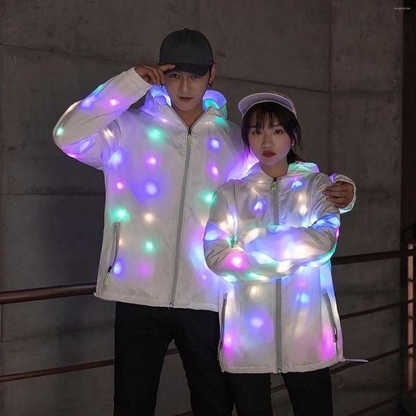 Giacche da uomo Uomo Donna Cappotto con cappuccio Luminoso Led Colorato Incandescente Giacca Manica lunga Festa Autunno Giacca a vento Abbigliamento da uomo