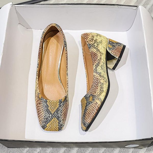 Scarpe eleganti Donna Primavera Estate Ragazza Tacchi quadrati Décolleté Moda pelle di serpente Stampa Alta pelle OL Casual