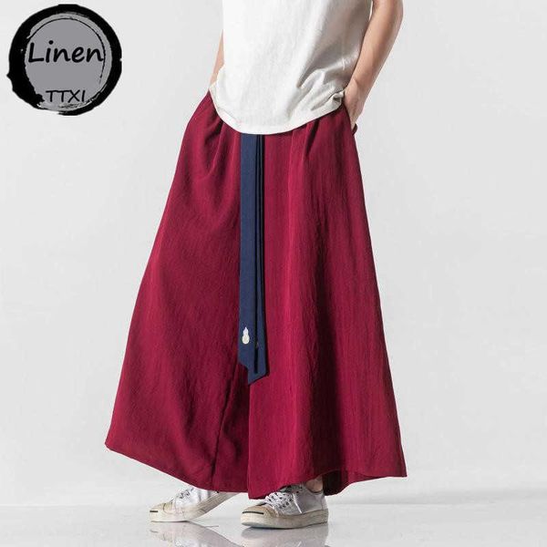 Herrenhosen 2021 Männer breite Beinhosen Herren Baumwolle Jogger Retro lose Hosen Mann chinesischen Stil Leinenhosen männliche große Schritt Nepal Robe Hosen Z0225