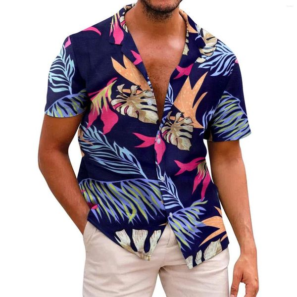 Camisetas masculinas Botão floral havaiana de férias tropicais praia de férias tropicais Camisas de hombre slim fit cardigan blusas solto geométrico