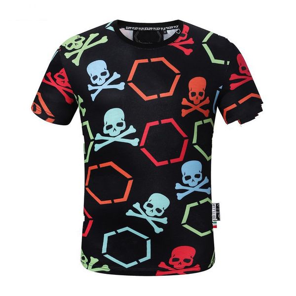 PP (Erkek Tişörtleri Tasarımcı İnce Fit Tee Tee Rhinestone Kısa Kol Yuvarlak Boyun Gömlek Tee Kafatasları Baskı Üstleri Sokak Giyim Yakalama Polos 9005