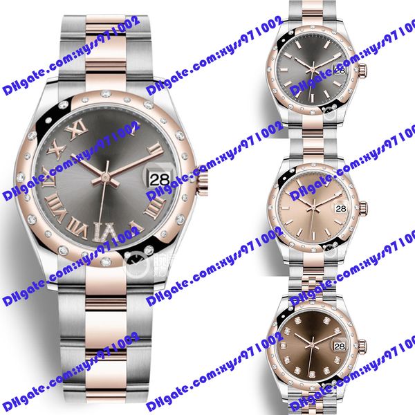 4 Modelo Hot Selling Fashion Women's Watch 31mm Dial romano cinza 278341 178344 278248 Diamond Ring 18K Rose Gold Luxury Pink Relógio 2813 Relógio marrom mecânico automático