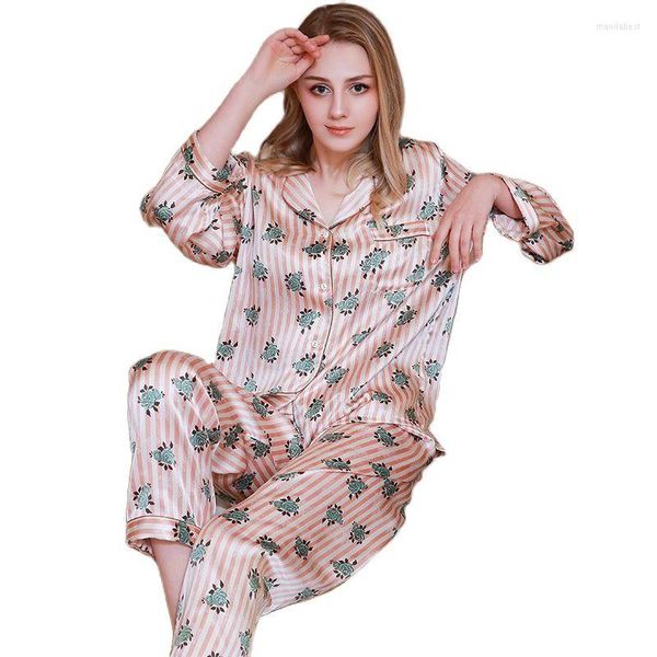 Kadın pijama t77166 moda ağır ipek pijamalar kadınlar yaş sezon iki büyük yarda Leisurewear takım elbise uzun kollu ev giyim