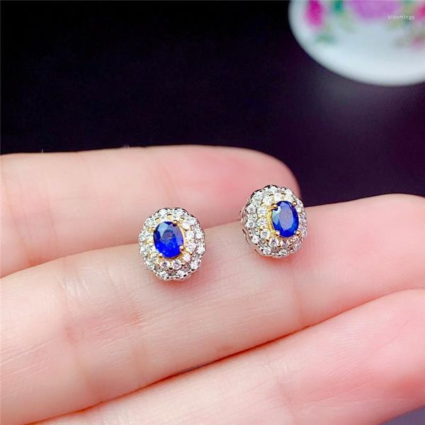 Orecchini a bottone genuino naturale 3/4mm Sri Lanka Sapphire S925 Sterling Silver per le donne Gioielli di moda con certificato Colore brillante