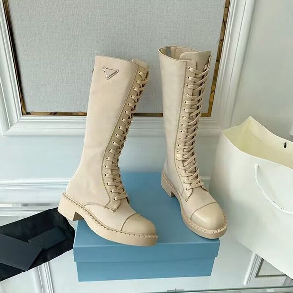 2023 Boots Осенняя зимняя обувь женщины растягивающиеся тканевые платформу длинные ботинки на молнии PRD Pacwork Crowning Helly Designer Shoes Lace-Up Zapatillas