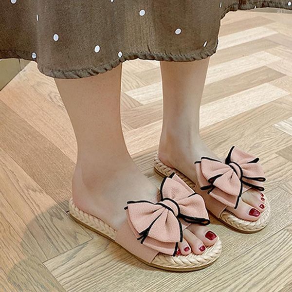 Pantofole 2023 Weave Women Flats Platform Shoes Bow Casual Home Sandali estivi Slingback Designer Soft Slides Infradito