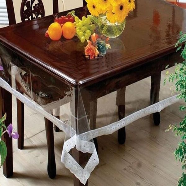 Tabela de mesa de vidro macio de vidro macio transparente PVC Plástico tampa de chá de petrolha Tano impermeável Decoração de casamento de Natal 230227