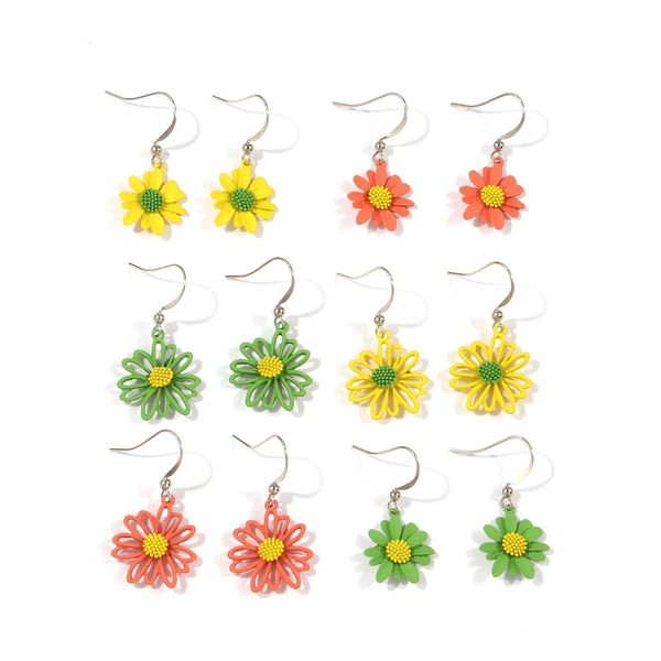 car dvr Charm Böhmische frische und süße Gänseblümchen-Blumen-Ohrringe, zarte Sonnenblumen-Blatt-Anhänger-Ohrringe, Schmuck, Kleidung, Accessoires für Frauen D Dhj5D