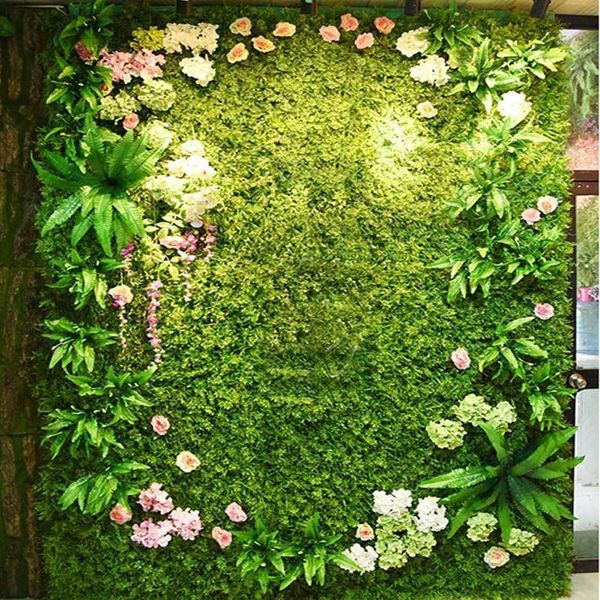 Flores decorativas Wreaths Wreaths Planta artificial gramado Diy Fundo de parede Simulação de grama Decoração de casamento de folhas de casamento verde no atacado Decoração de casa de alta
