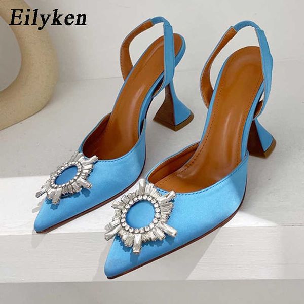 Kleid Schuhe Eilyken 2023 Neue Mode Kristall Diamant Sonne Blume Spitz frauen Pumpen Seltsame Tasse High Heels Schuhe Große größe 41L230227