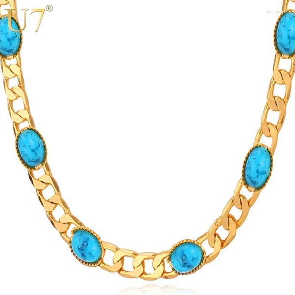 Ketten Ankünfte Trendy Gold Farbe Blauer Stein Damen/Herren Schmuck Großhandel 22 Zoll Gliederkette Halskette N388Chains