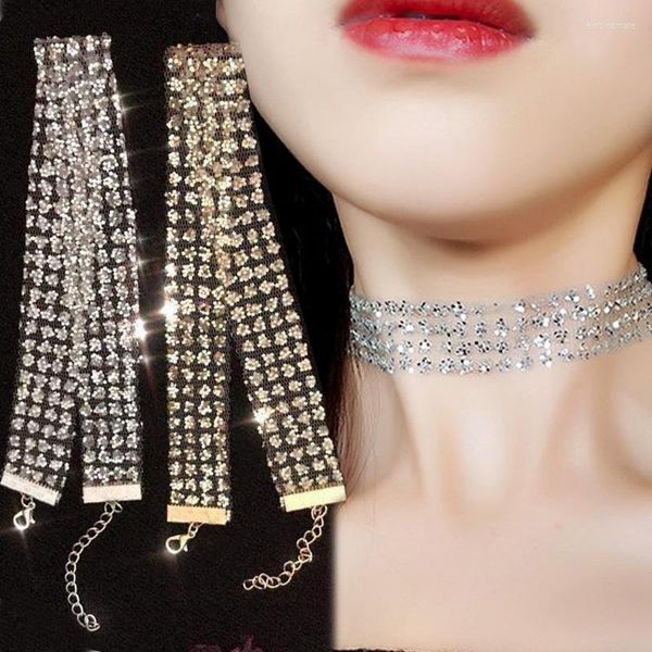CHOKER 2023 Сексуальные широкие металлические ожерелья для женщин Кружевные блестящие шейки шейки Чокеры Цепные ожерелье Элегантное украшение для вечеринок