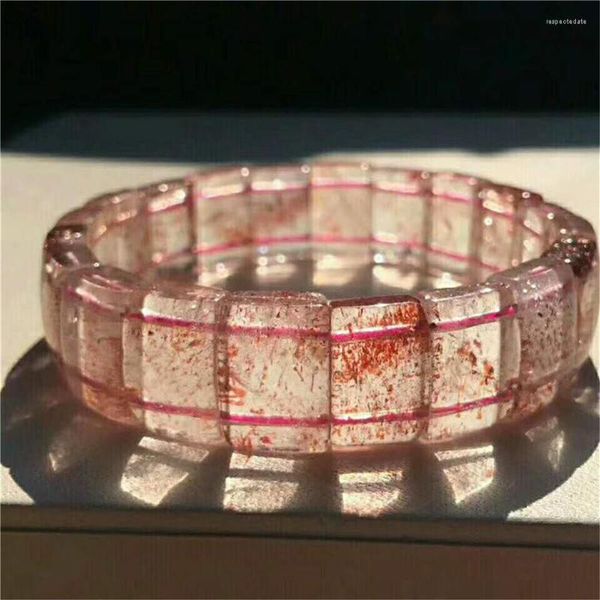 Strand genuíno natural lepidocrocito vermelho quartzo super sete melodia pedra retângulo de cristal pulseira pulseira para mulheres senhora